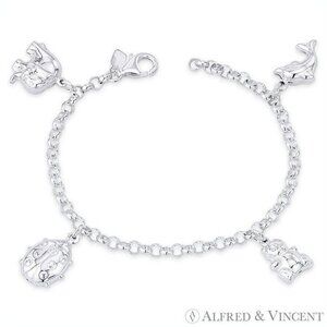 Elephant, Ladybug, Teddy Bear, Dolphin Charm .925 Sterling Silver Bracelet